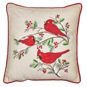 Cardinal Trio Holly Branch Red Velvet 18”SQ