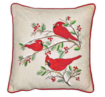 Cardinal Trio Holly Branch Red Velvet 18”SQ
