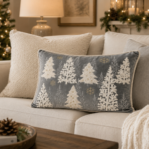 Alternative view of Silver Forest Velvet Cushion – 14" x 20"