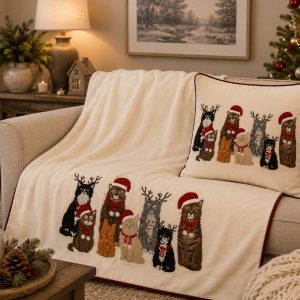 Alternative view of Holiday Whiskers Velvet Cushion 18" Square